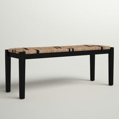 Entryway Bench with Seagrass Top and Solid Wood Frame, Brown and Black