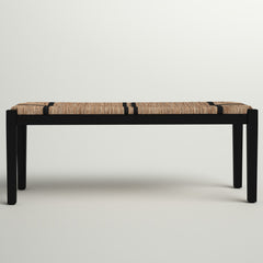 Entryway Bench with Seagrass Top and Solid Wood Frame, Brown and Black