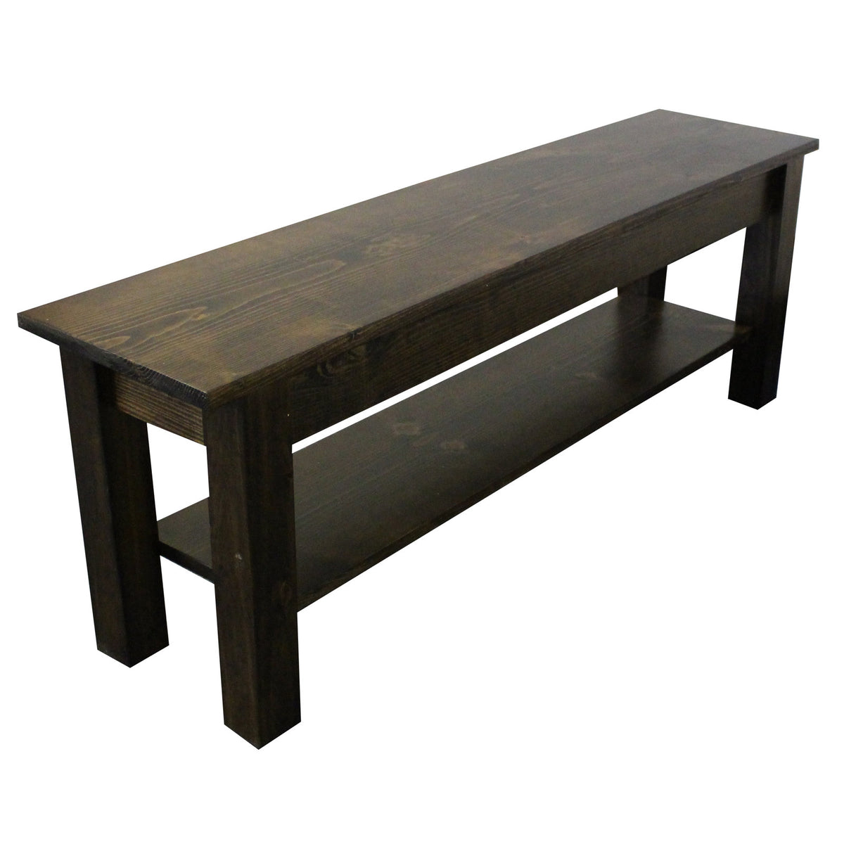 Entryway Bench with Shelf Storage, Solid Wood, Dark Walnut