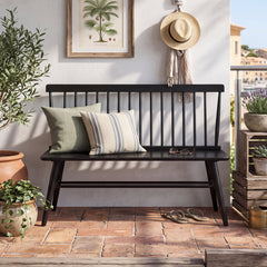 Entryway Bench with Solid Rubberwood Frame in Black