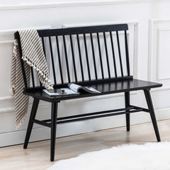 Entryway Bench with Solid Rubberwood Frame in Black