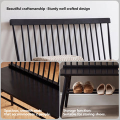 Entryway Bench with Solid Rubberwood Frame in Black