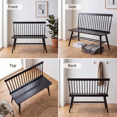 Entryway Bench with Solid Rubberwood Frame in Black