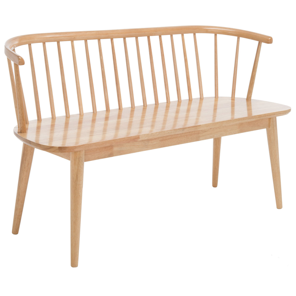 Entryway Bench with Spindle Back, Solid Rubberwood in Natural