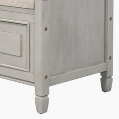 Entryway Bench with Storage and Upholstered Seat in Gray Wash