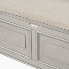 Entryway Bench with Storage and Upholstered Seat in Gray Wash