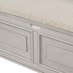 Entryway Bench with Storage and Upholstered Seat in Gray Wash