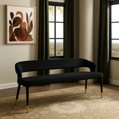 Entryway Bench with Velvet Upholstery and Gold Iron Legs