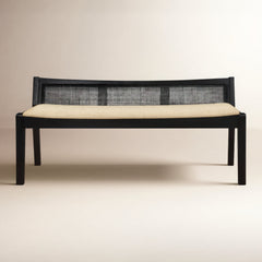 Entryway Bench with Woven Rattan Back, Seats 2