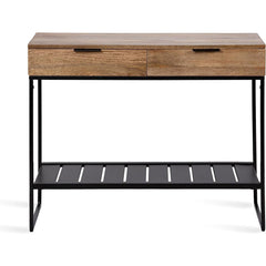 Entryway Console Table with Drawers in Brown Wood and Metal