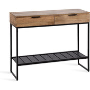 Entryway Console Table with Drawers in Brown Wood and Metal
