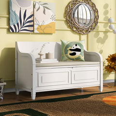 Entryway Storage Bench, 42 In. Wide, White Linen, Wood Frame