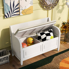 Entryway Storage Bench, 42 In. Wide, White Linen, Wood Frame
