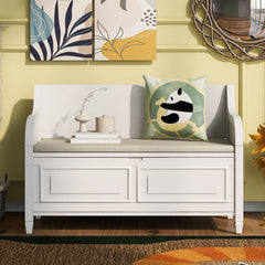 Entryway Storage Bench, 42 In. Wide, White Linen, Wood Frame