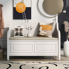 Entryway Storage Bench, 42 In. Wide, White Linen, Wood Frame