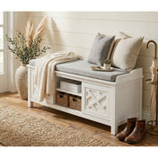 Entryway Storage Bench, 45 In, White with Cushion