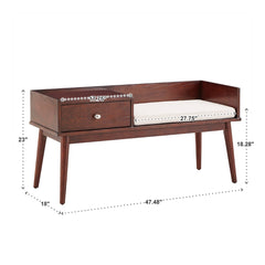 Entryway Storage Bench, 47 in Wide, Espresso Linen with Solid Wood Legs