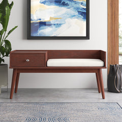 Entryway Storage Bench, 47 in Wide, Espresso Linen with Solid Wood Legs