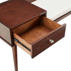 Entryway Storage Bench, 47 in Wide, Espresso Linen with Solid Wood Legs