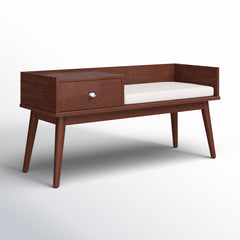 Entryway Storage Bench, 47 in Wide, Espresso Linen with Solid Wood Legs