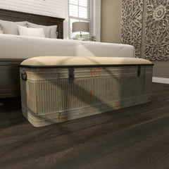 Entryway Storage Bench, 50 in W x 16 in D, Iron Frame with Upholstered Seat