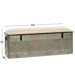 Entryway Storage Bench, 50 in W x 16 in D, Iron Frame with Upholstered Seat