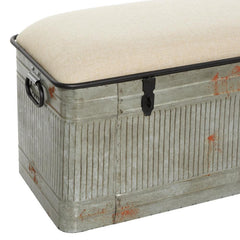 Entryway Storage Bench, 50 in W x 16 in D, Iron Frame with Upholstered Seat