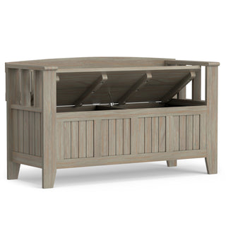Entryway Storage Bench in Solid Wood with Lift Top, Distressed Coastal Blue