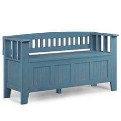 Entryway Storage Bench in Solid Wood with Lift Top, Distressed Coastal Blue