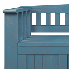 Entryway Storage Bench in Solid Wood with Lift Top, Distressed Coastal Blue