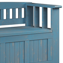 Entryway Storage Bench in Solid Wood with Lift Top, Distressed Coastal Blue