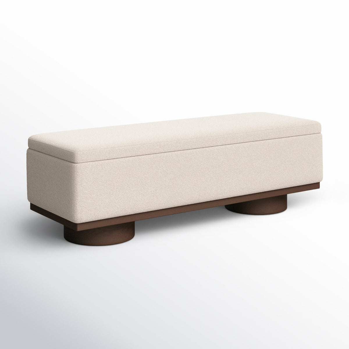 Entryway Storage Bench in Solid Wood with Sand Fabric and Walnut Legs