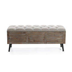 Entryway Storage Bench, Seats 2, Beige and Brown with Metal Legs