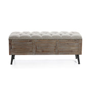 Entryway Storage Bench, Seats 2, Beige and Brown with Metal Legs