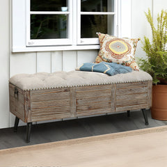 Entryway Storage Bench, Seats 2, Beige and Brown with Metal Legs