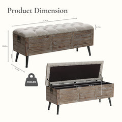 Entryway Storage Bench, Seats 2, Beige and Brown with Metal Legs