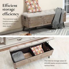 Entryway Storage Bench, Seats 2, Beige and Brown with Metal Legs