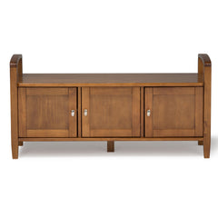 Entryway Storage Bench, Solid Pine Wood with Three Compartments in Light Golden Brown