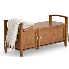 Entryway Storage Bench, Solid Pine Wood with Three Compartments in Light Golden Brown