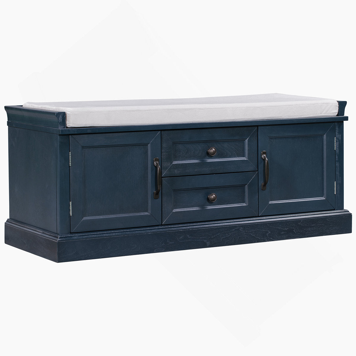 Entryway Storage Bench, Solid Wood Frame, Antique Navy