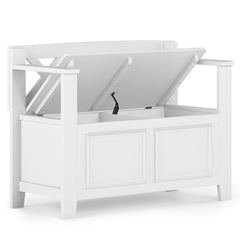 Entryway Storage Bench, Solid Wood with Flip-Top Storage, White
