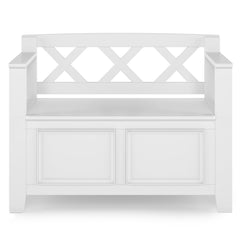 Entryway Storage Bench, Solid Wood with Flip-Top Storage, White