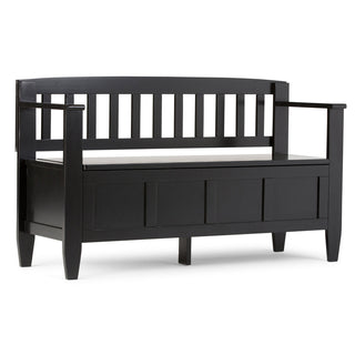 Entryway Storage Bench, Solid Wood with Lift-Up Seat in Black