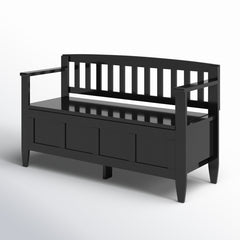 Entryway Storage Bench, Solid Wood with Lift-Up Seat in Black