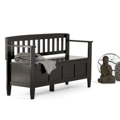 Entryway Storage Bench, Solid Wood with Lift-Up Seat in Black
