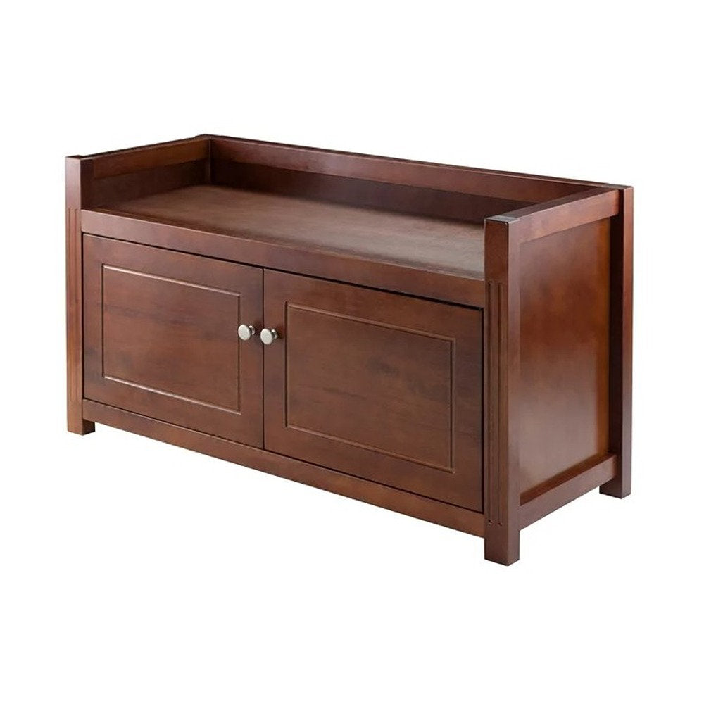 Entryway Storage Bench with Two Compartments in Antique Walnut