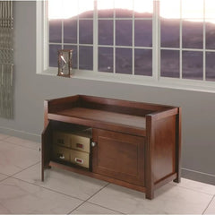 Entryway Storage Bench with Two Compartments in Antique Walnut