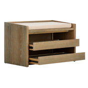 Entryway Storage Bench with Two Sliding Shelves and Linen Seat