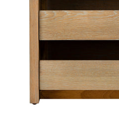 Entryway Storage Bench with Two Sliding Shelves and Linen Seat