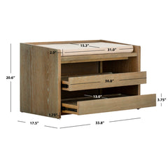 Entryway Storage Bench with Two Sliding Shelves and Linen Seat